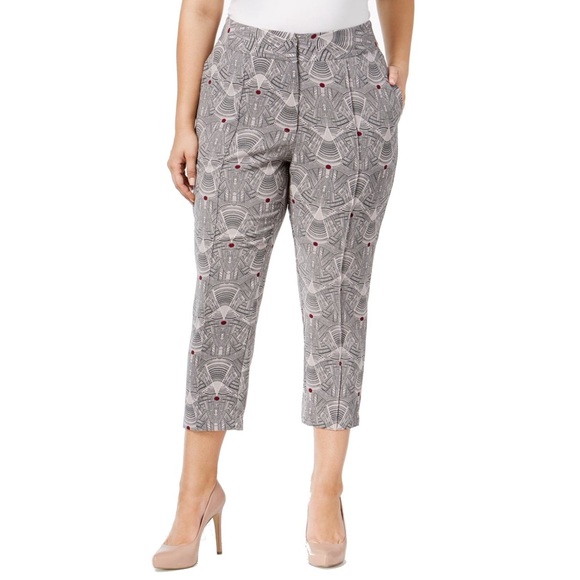 Melissa McCarthy Seven7 Pants - Seven7 0X Geometric Grey Ankle Crop Pants Office